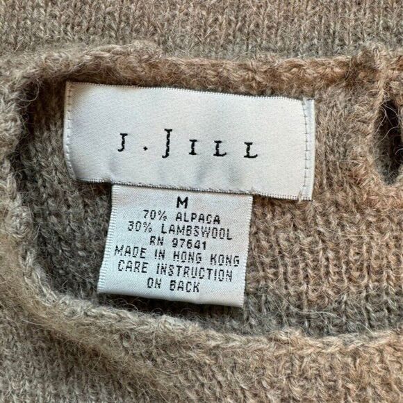 Vintage J. Jill Tan Brown Alpaca Wool Blend Cropped Boxy Ruffle Sweater Sz M - Picture 2 of 7